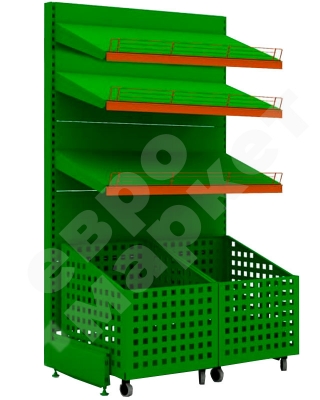 Стеллаж овощной с выкатными ящиками, тремя полками