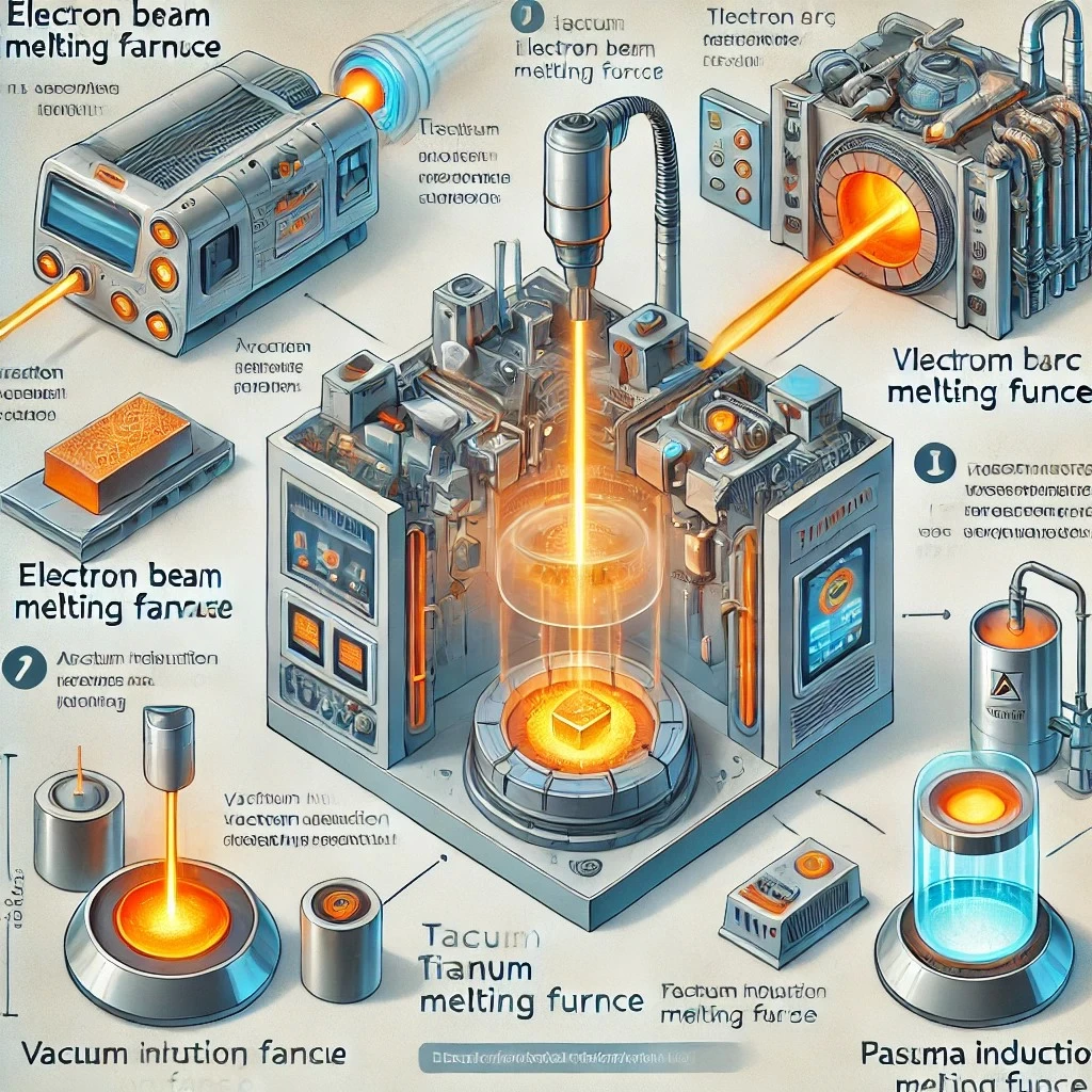 иллюстрация, показывающая основные типы плавильных установок для титана.