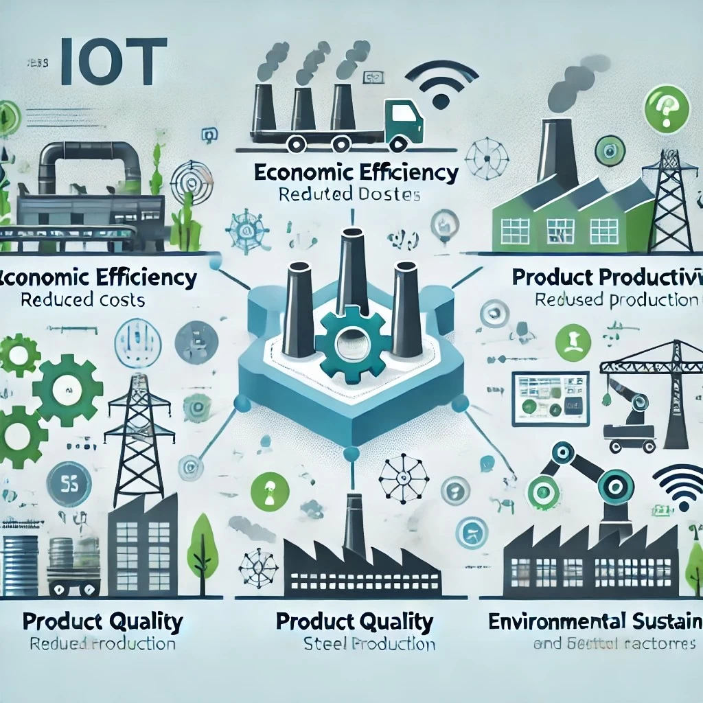 изображение, демонстрирующее преимущества внедрения IoT в металлургии.