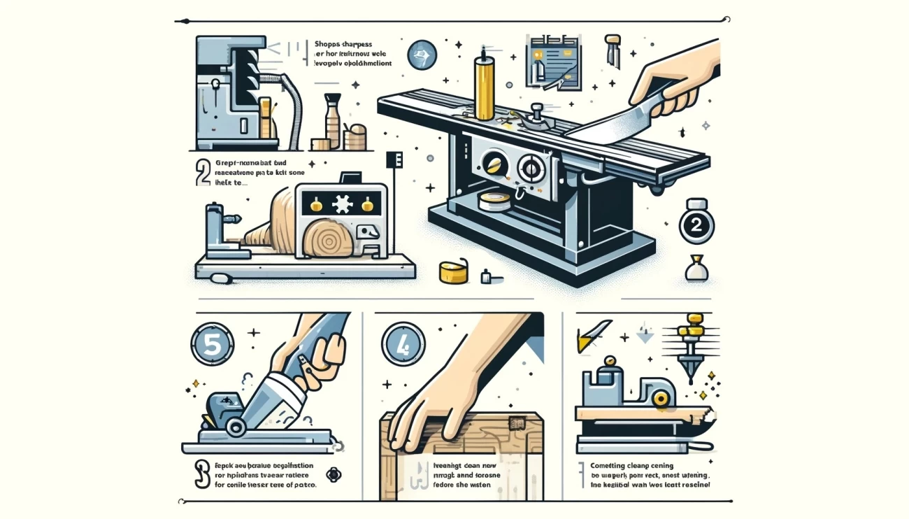 изображение в стиле инфографики с ключевыми советами по настройке деревообрабатывающего станка. 