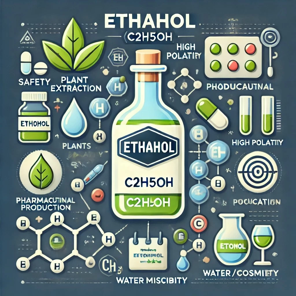 изображение, иллюстрирующее этанол (C₂H₅OH), его применение и преимущества.