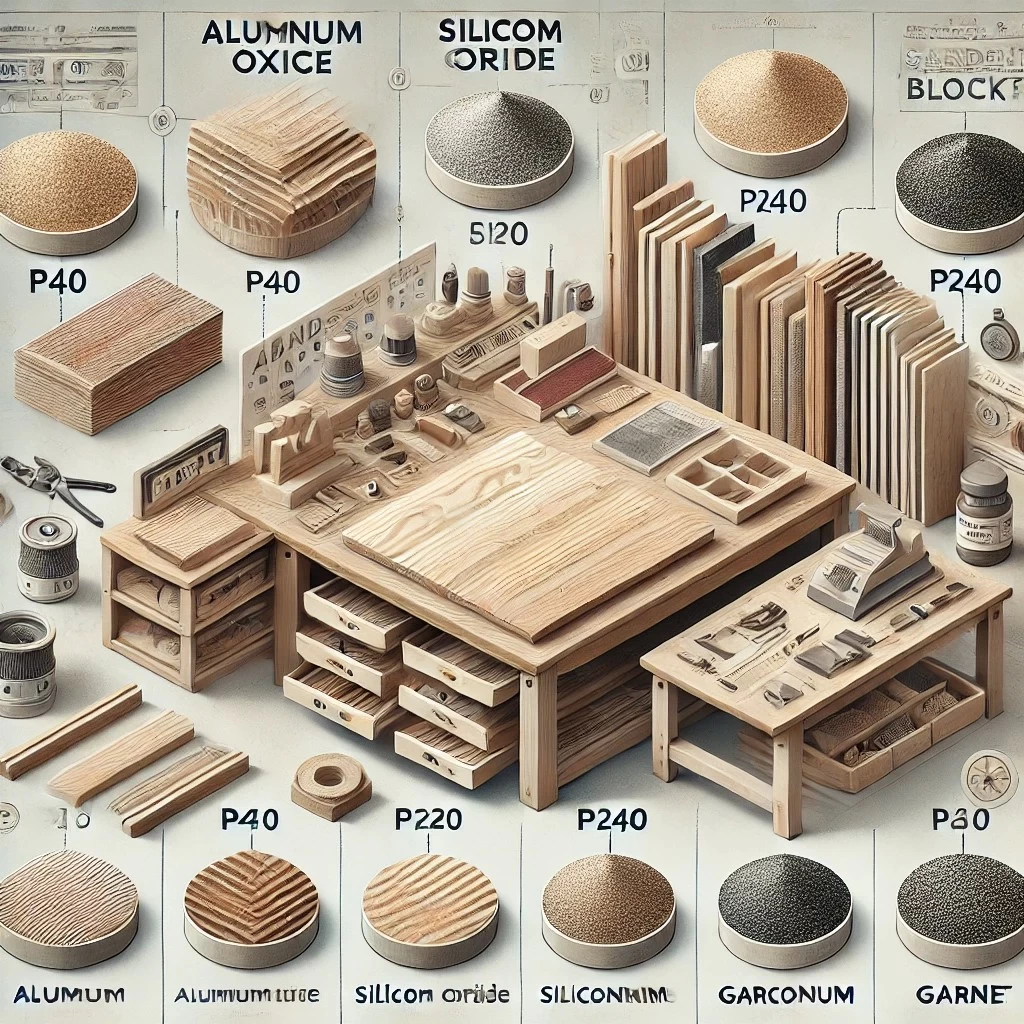 изображение, которое визуализирует основные параметры абразивных материалов для работы с древесиной. 