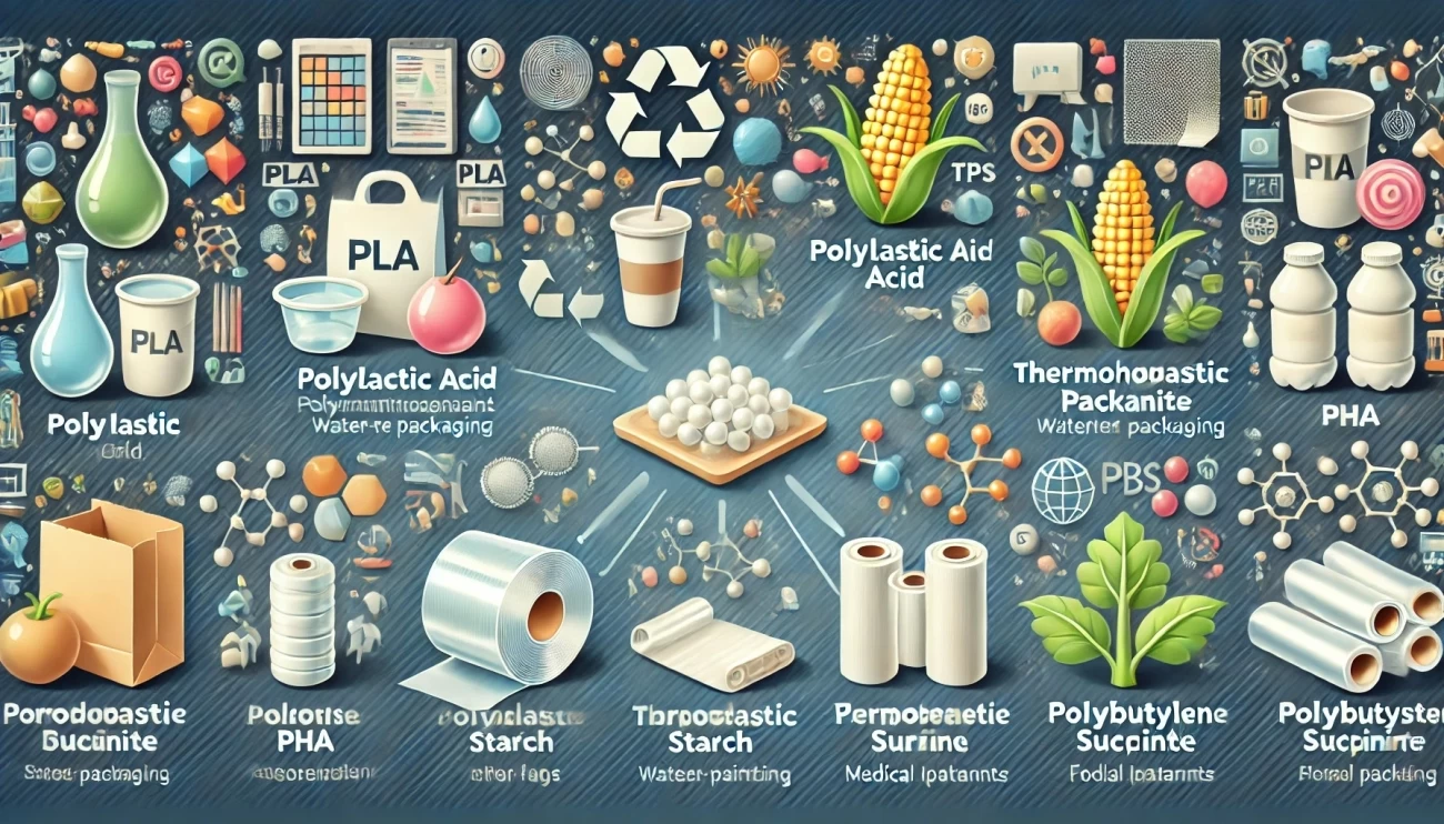 изображение, иллюстрирующее популярные виды биоразлагаемых полимеров с их ключевыми характеристиками
