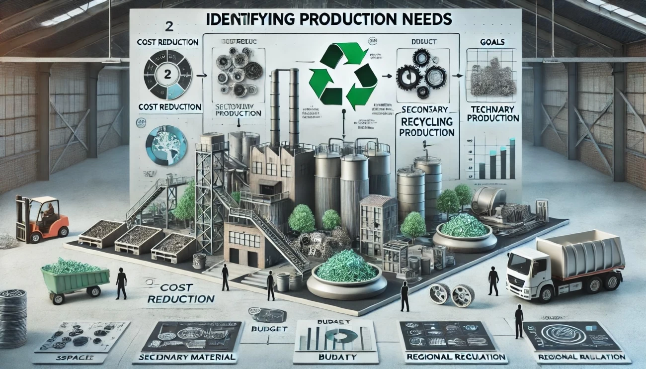 изображение, представляющее процесс определения производственных потребностей для переработки отходов. 