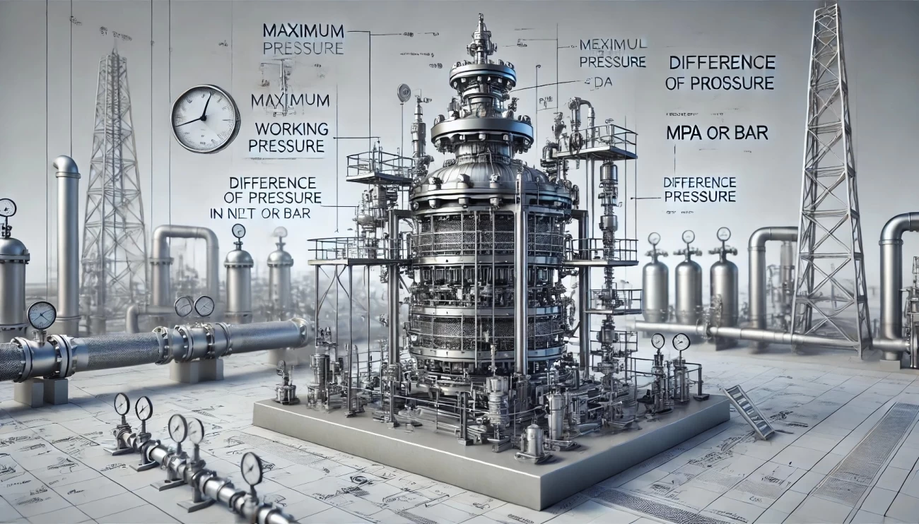 Изображение отображает газораспределительную станцию с усиленным фильтром для работы при высоком давлении, включая ключевые аннотации. 