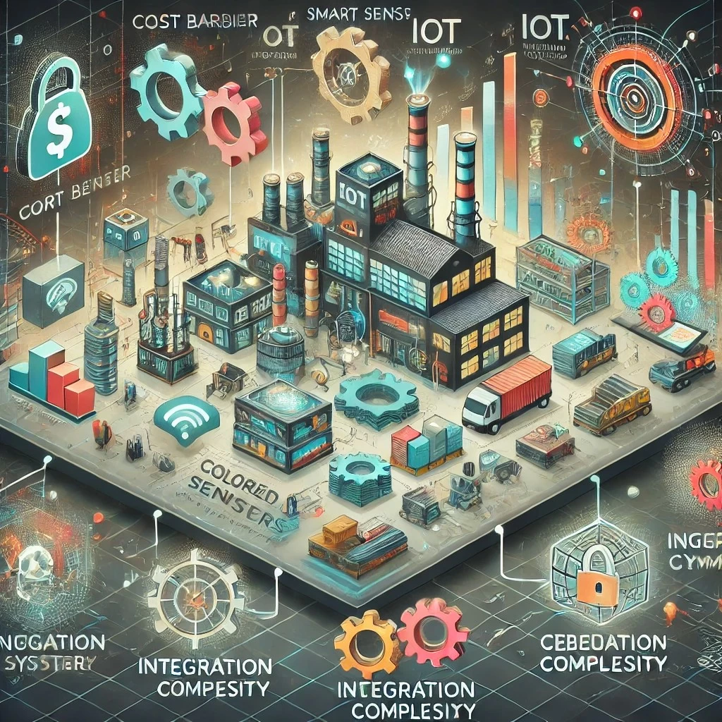 изображение, которое визуализирует вызовы и перспективы внедрения IoT и умных датчиков в производство цветного проката.