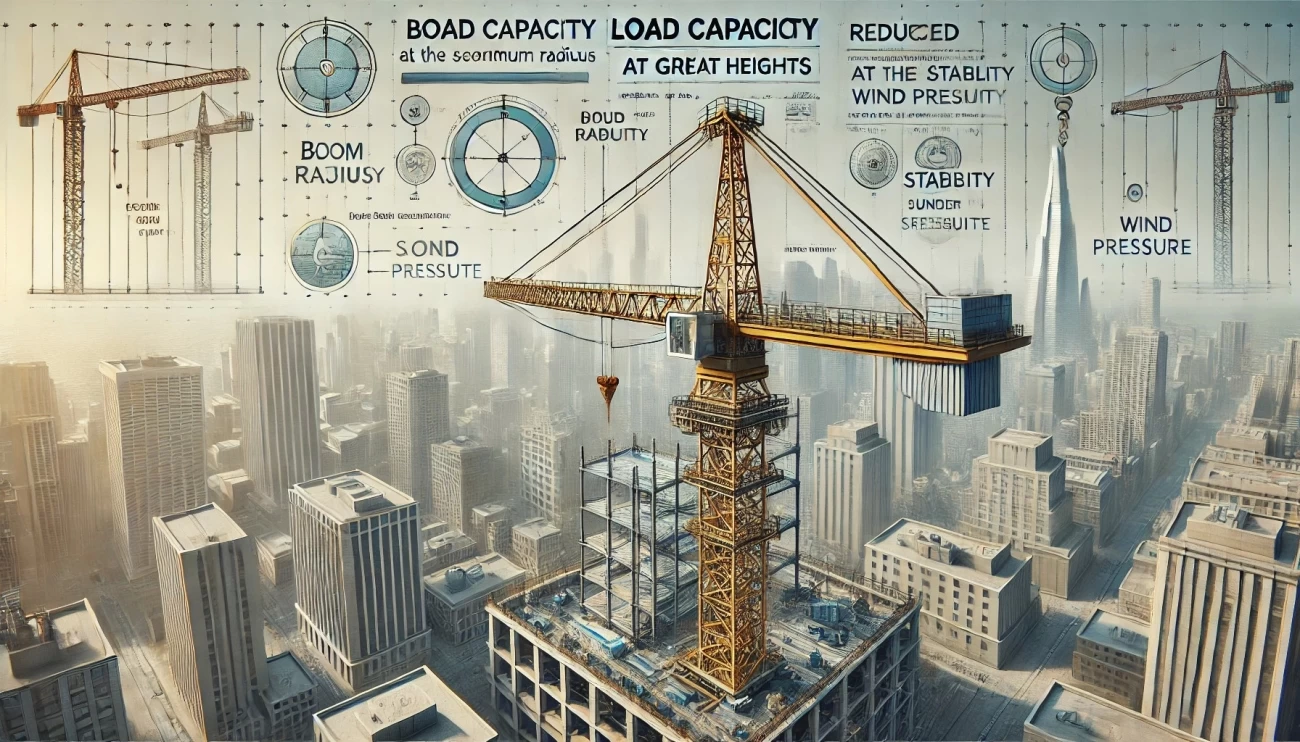 изображение, иллюстрирующее концепцию грузоподъемности башенного крана на больших высотах. 