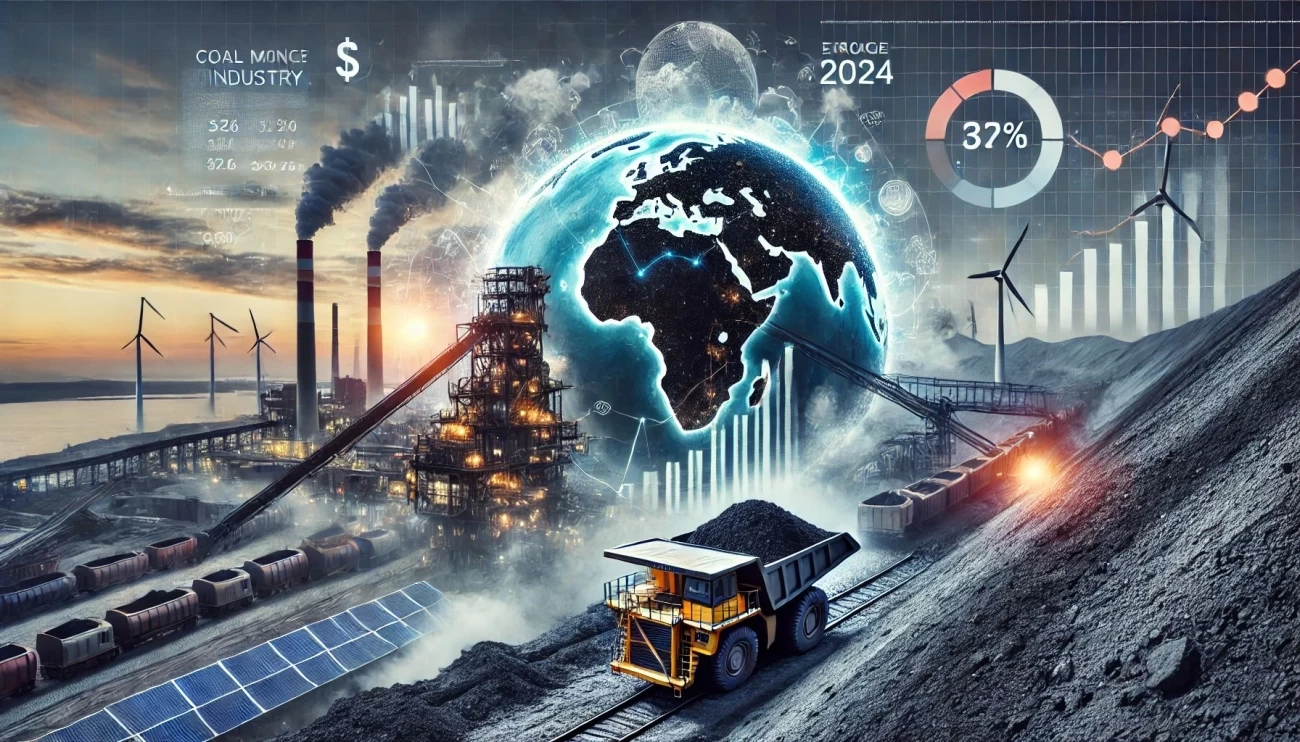 изображение, отражающее ключевые аспекты угольной промышленности в 2024 году, включая добычу, энергетику и переход к чистой энергии, а также влияние глобальных рыночных трендов. 