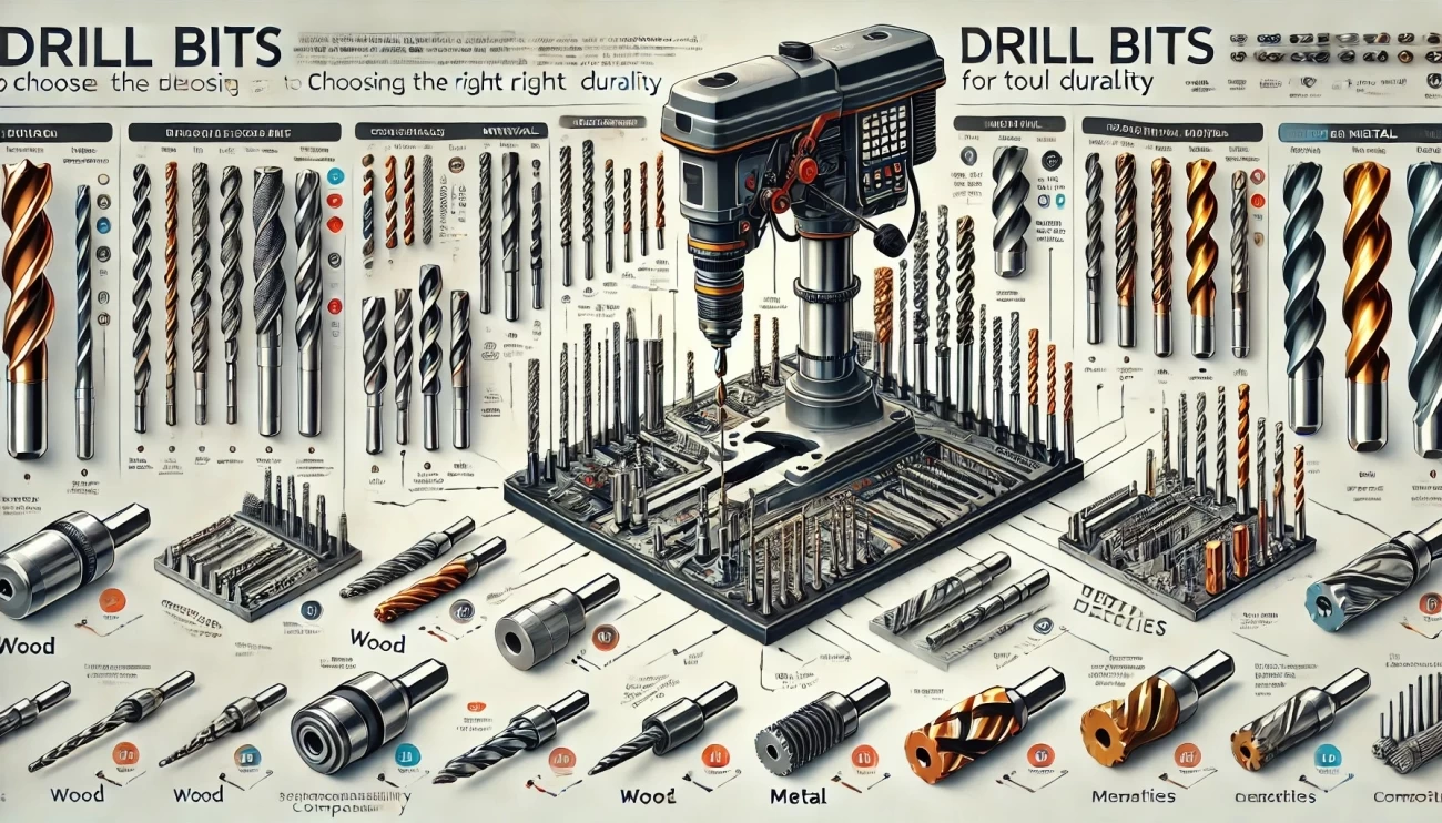 Изображение показывает разнообразие сверл для сверлильно-присадочных станков, подчеркивая важность выбора подходящего типа для достижения оптимального качества и долговечности.