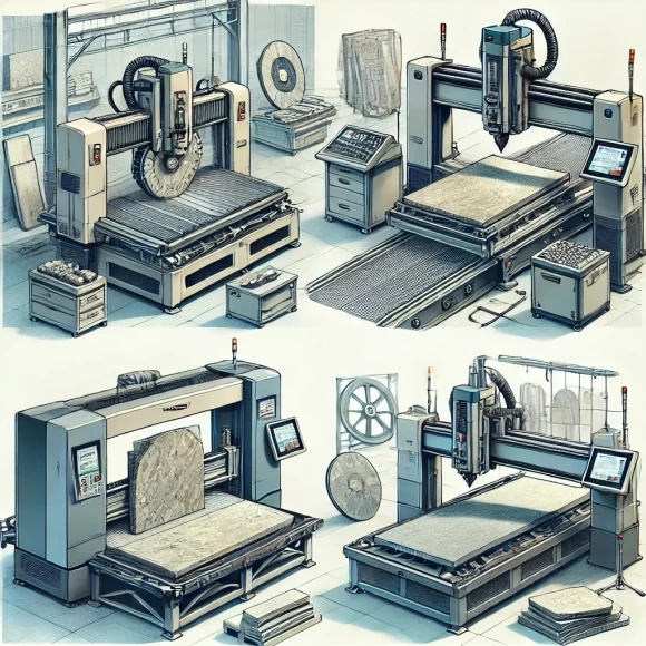 изображение, которое демонстрирует различные типы камнерезных станков, их особенности и применение.