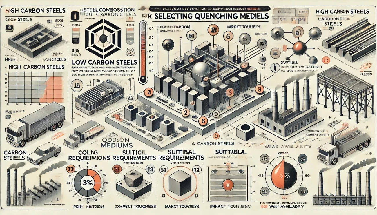 изображение, иллюстрирующее ключевые факторы выбора закалочной среды для углеродистых сталей. 