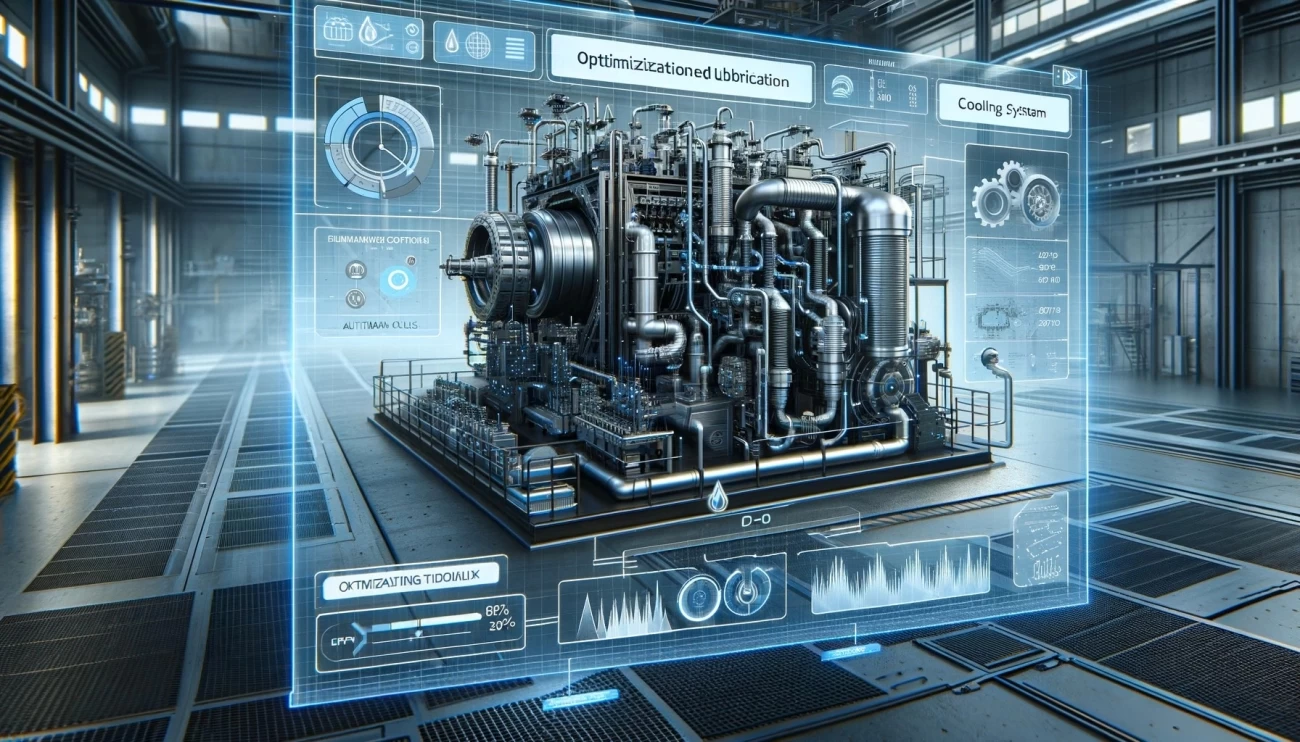 иллюстрация, показывающая оптимизированную систему смазки и охлаждения в промышленной установке. 