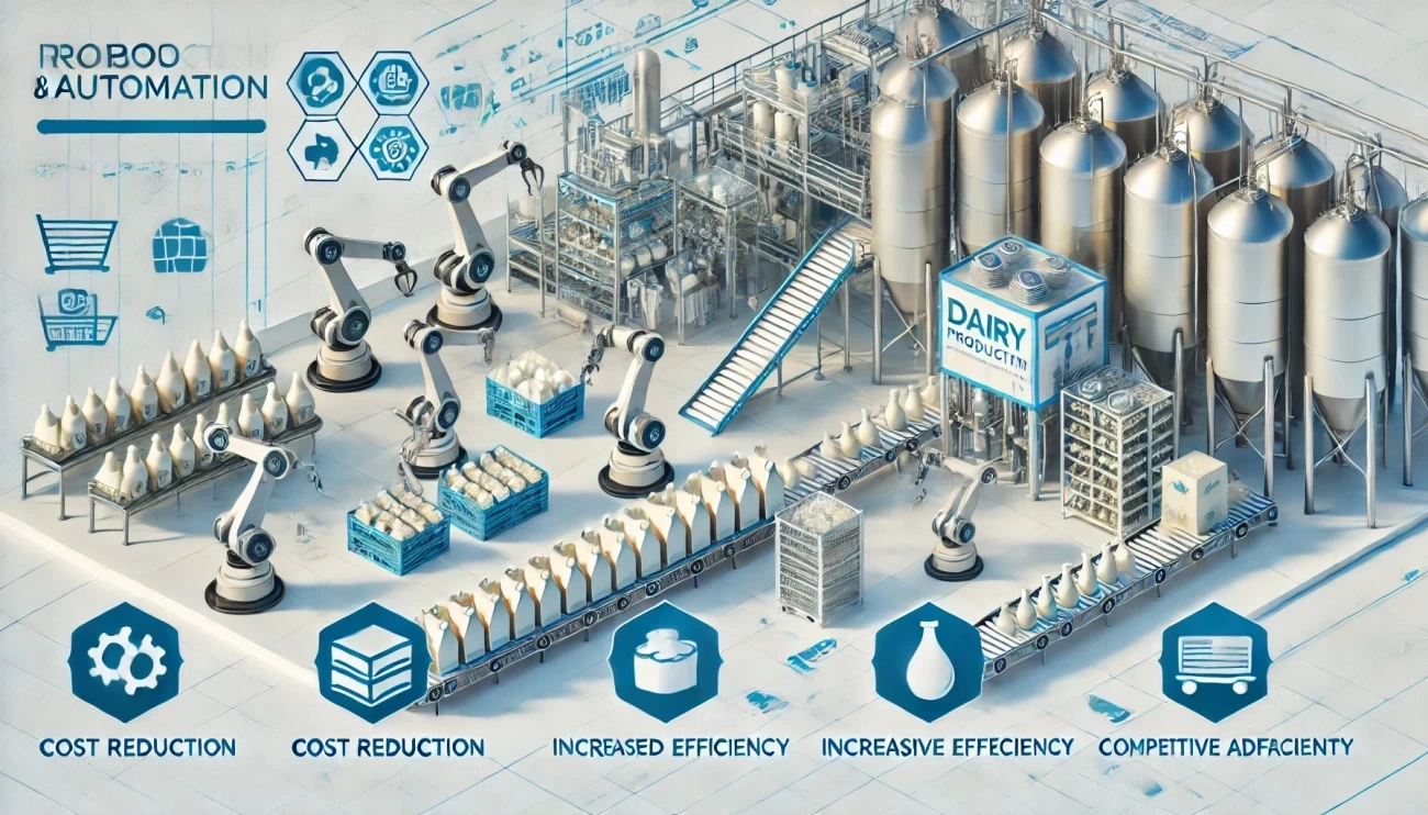 роль роботизации и автоматизации на молочных заводах, подчеркивая их вклад в оптимизацию затрат и повышение производительности