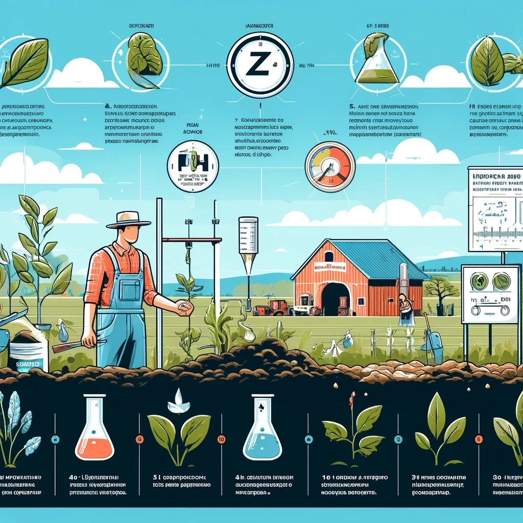 инфографика о поддержании оптимального уровня цинка в почве, с советами по тестированию почвы, использованию органического компоста и регулировке уровня pH с помощью известкования