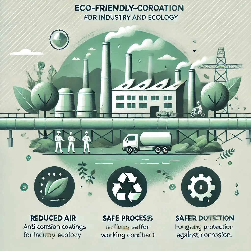 изображение, иллюстрирующее преимущества экологически чистых антикоррозийных покрытий для промышленности и экологии.