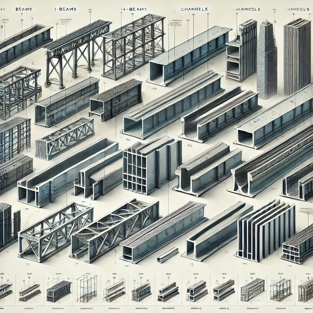 изображение, иллюстрирующее характеристики и преимущества металлических балок, таких как двутавры, швеллеры и уголки.