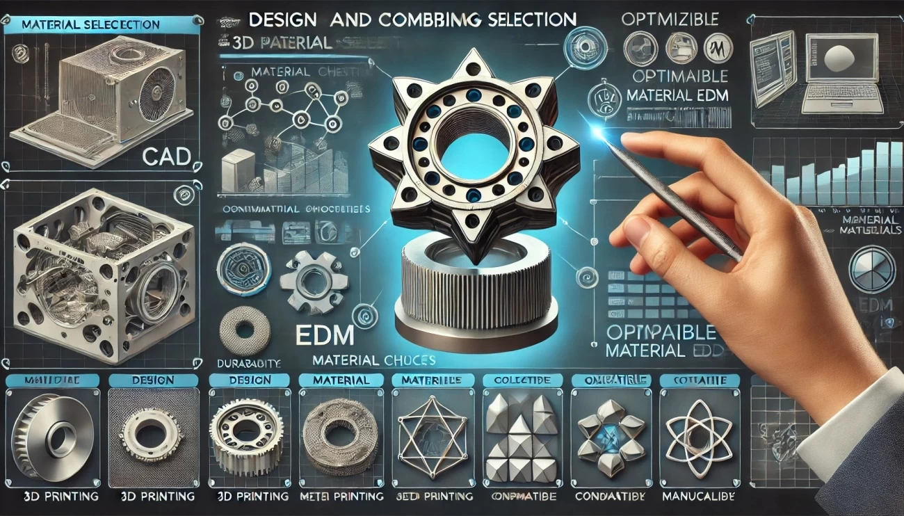 процесс проектирования и выбора материалов для комбинированного использования 3D-печати и EDM, подчеркивая важность грамотного подхода к материалам и конструкции.