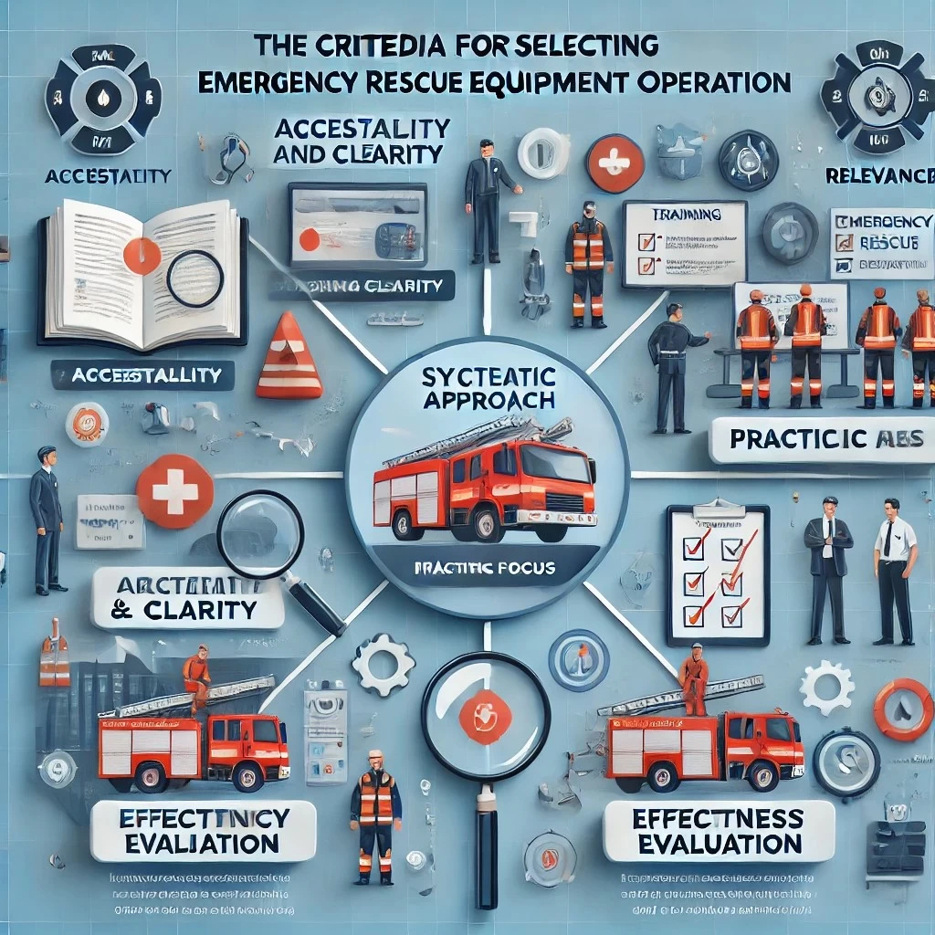 Вот инфографика, иллюстрирующая критерии выбора методик обучения работе с аварийно-спасательным оборудованием. Она содержит ключевые элементы с соответствующими иконками, подчеркивая важность доступности, практической направленности, системности, актуальности и оценки эффективности.