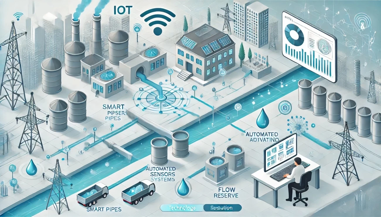 изображение, иллюстрирующее концепцию управления системами водоотведения с использованием IoT.