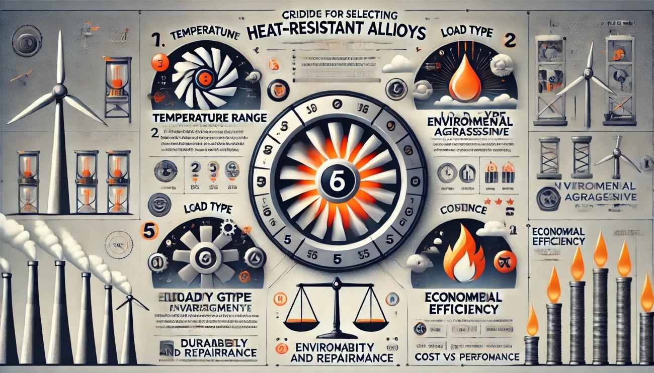 изображение с инфографикой по критериям выбора жаропрочных сплавов для энергетических установок.