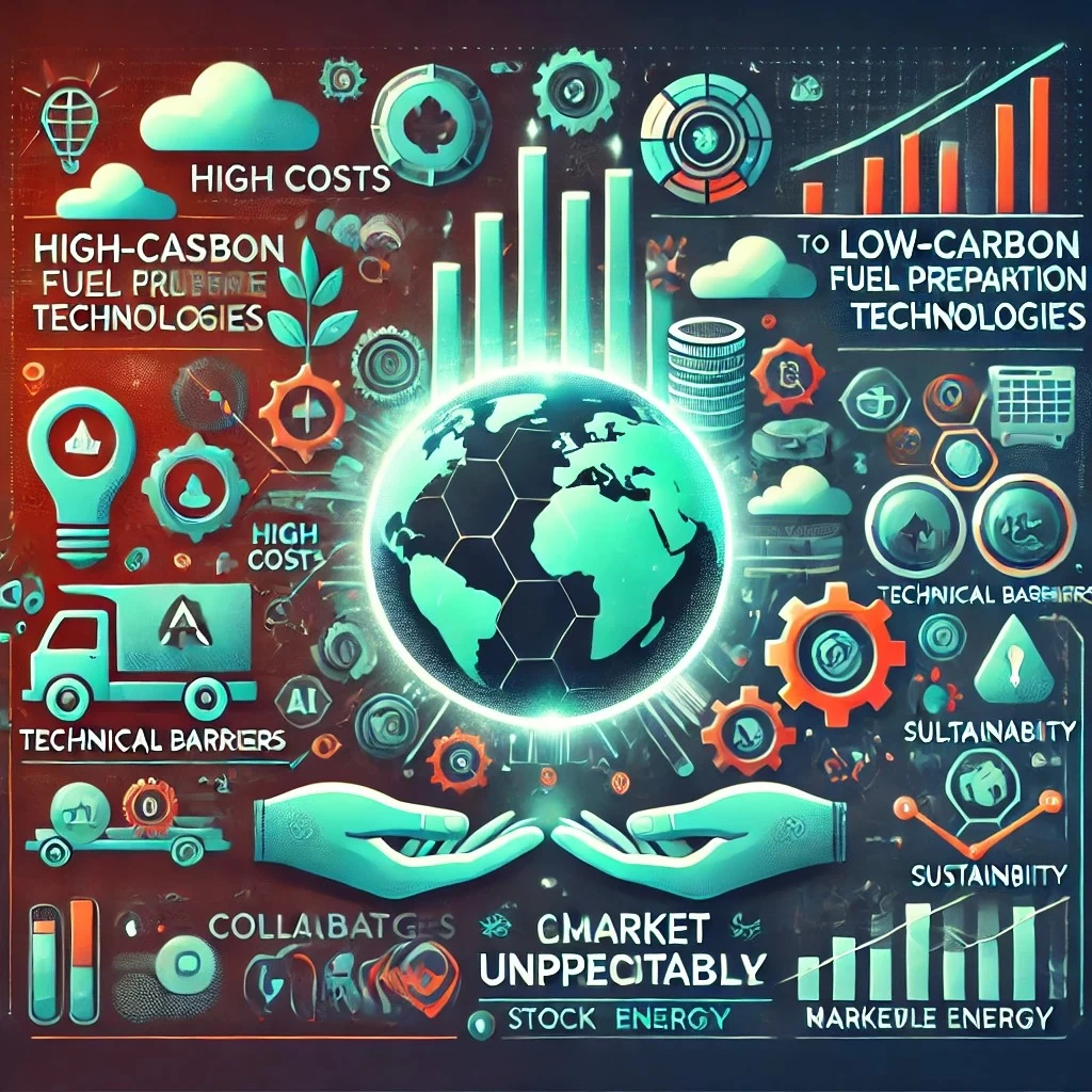 изображение, иллюстрирующее вызовы и перспективы адаптации к низкоуглеродным технологиям в топливной отрасли.