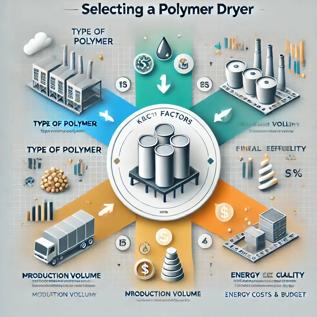 инфографика, иллюстрирующую ключевые факторы выбора сушилки для полимеров