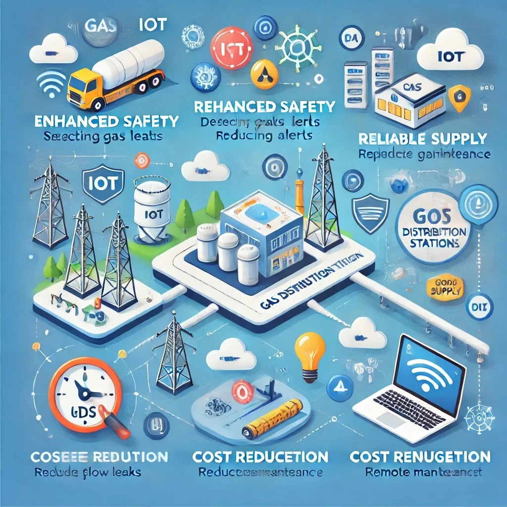 изображение, которое визуально демонстрирует преимущества IoT для газораспределительных станций.