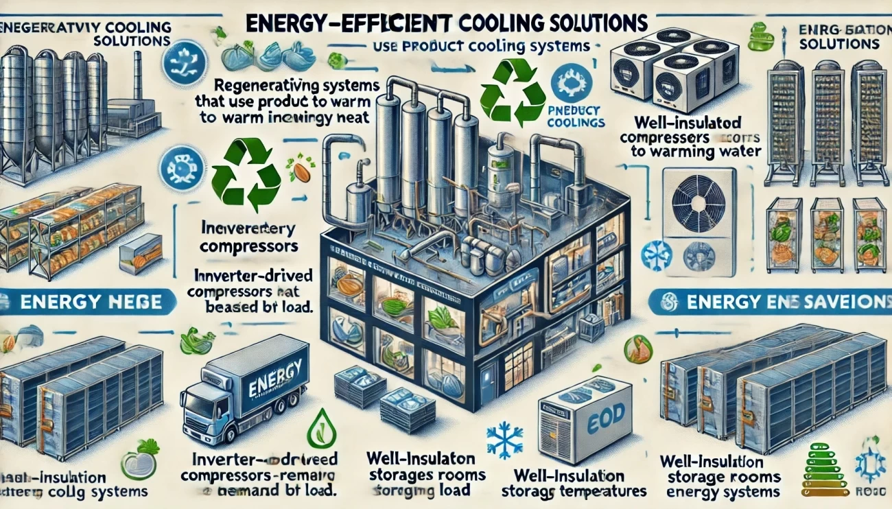 демонстрирует энергоэффективные решения для охлаждения, включая регенеративное охлаждение, холодильные установки с регулируемым потреблением энергии и изоляцию хранилищ. 