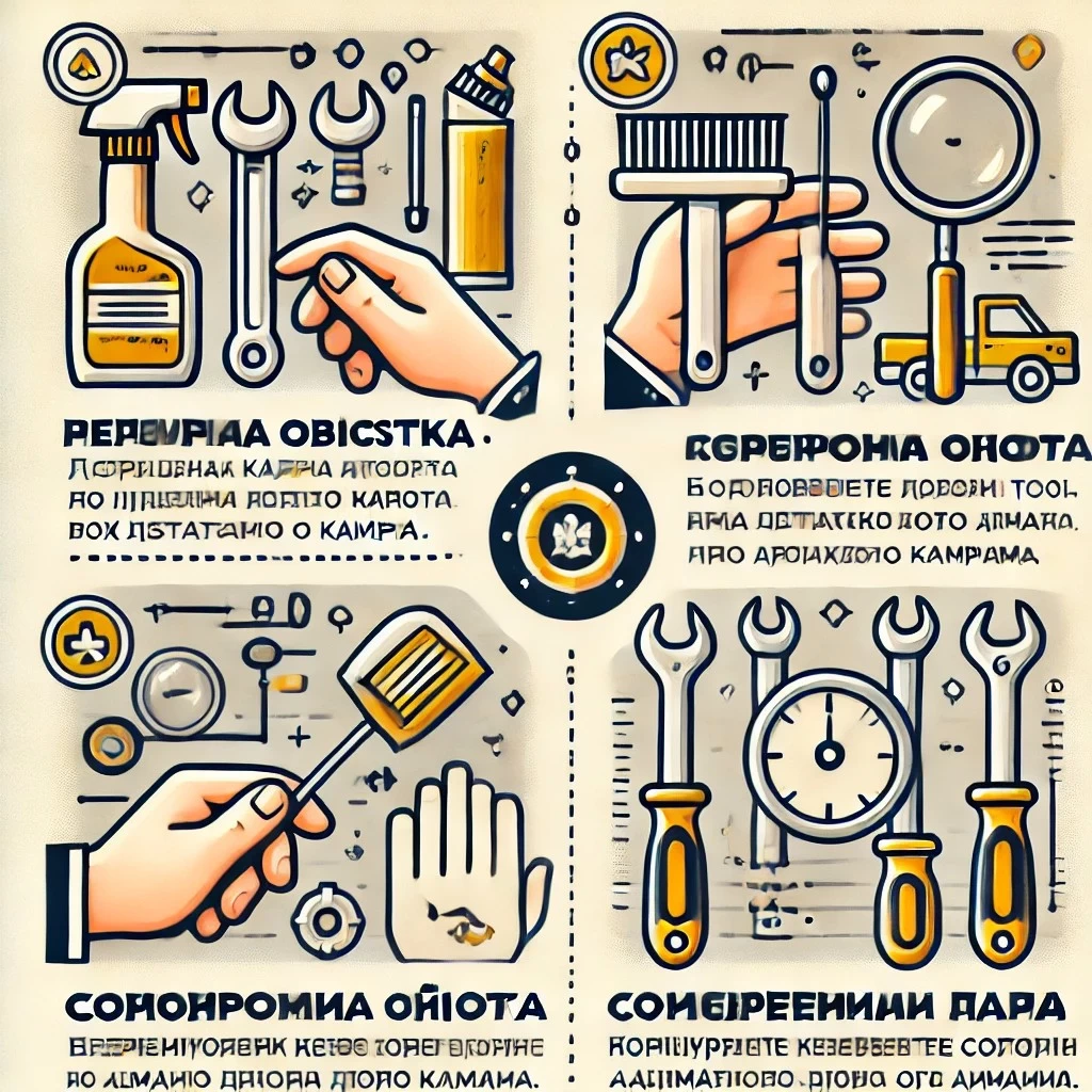 Изображение демонстрирует советы по уходу за инструментами в инфографическом стиле