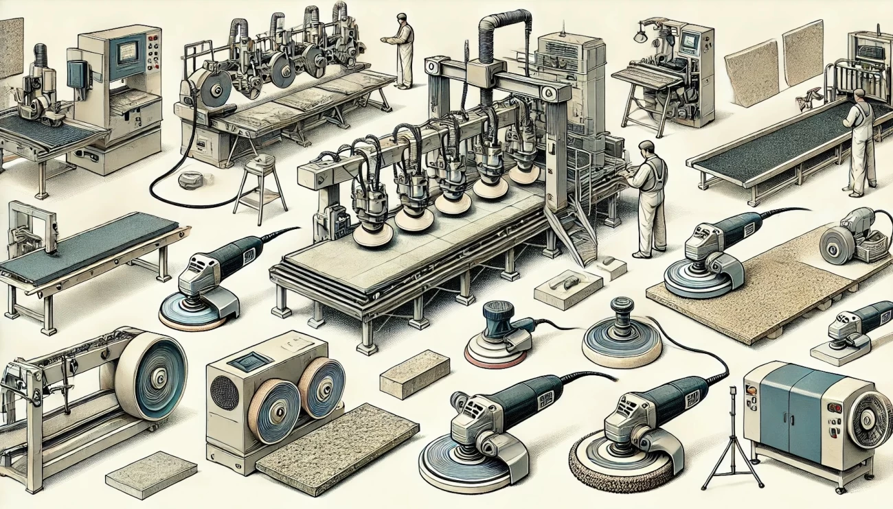 изображение, иллюстрирующее различные виды полировальных машин для гранита.