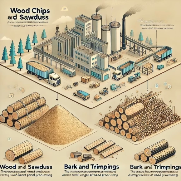изображение, иллюстрирующее основные виды отходов производства древесных плит.