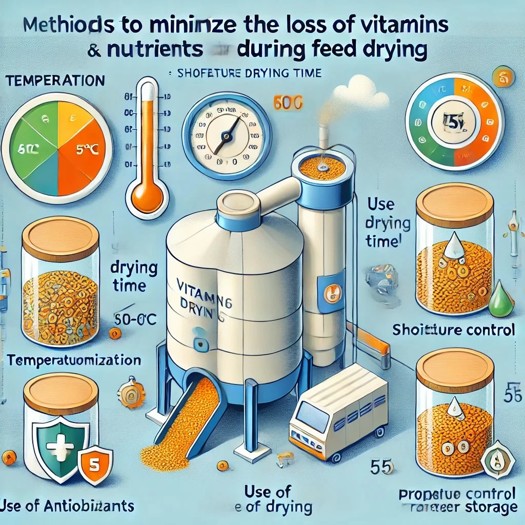 изображение, иллюстрирующее способы минимизации потерь витаминов и микроэлементов при сушке кормов
