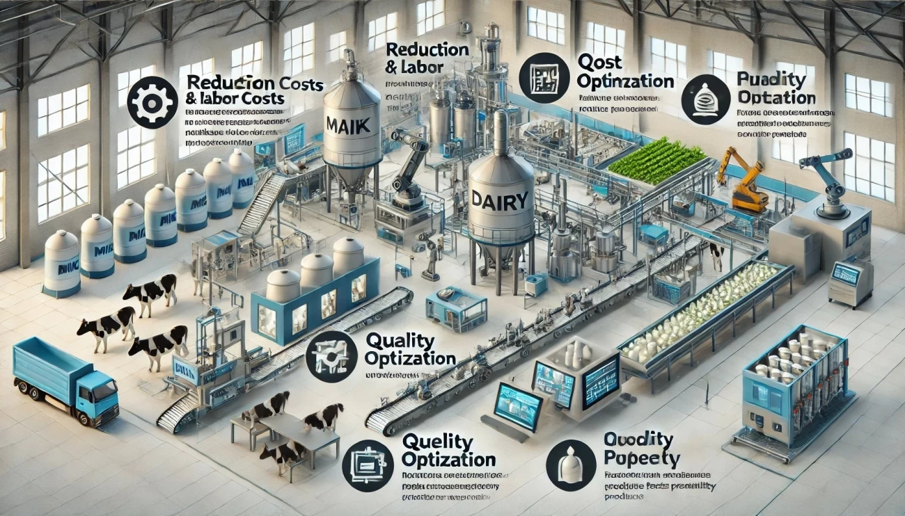  роботизации и автоматизации в улучшении производительности и снижении затрат на молочных заводах, акцентируя внимание на качестве продукции и рентабельности.