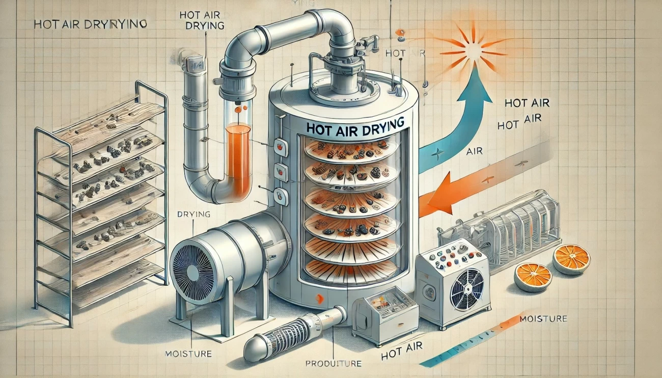 изображение, иллюстрирующее процесс сушки горячим воздухом, демонстрирующее его простоту и универсальность