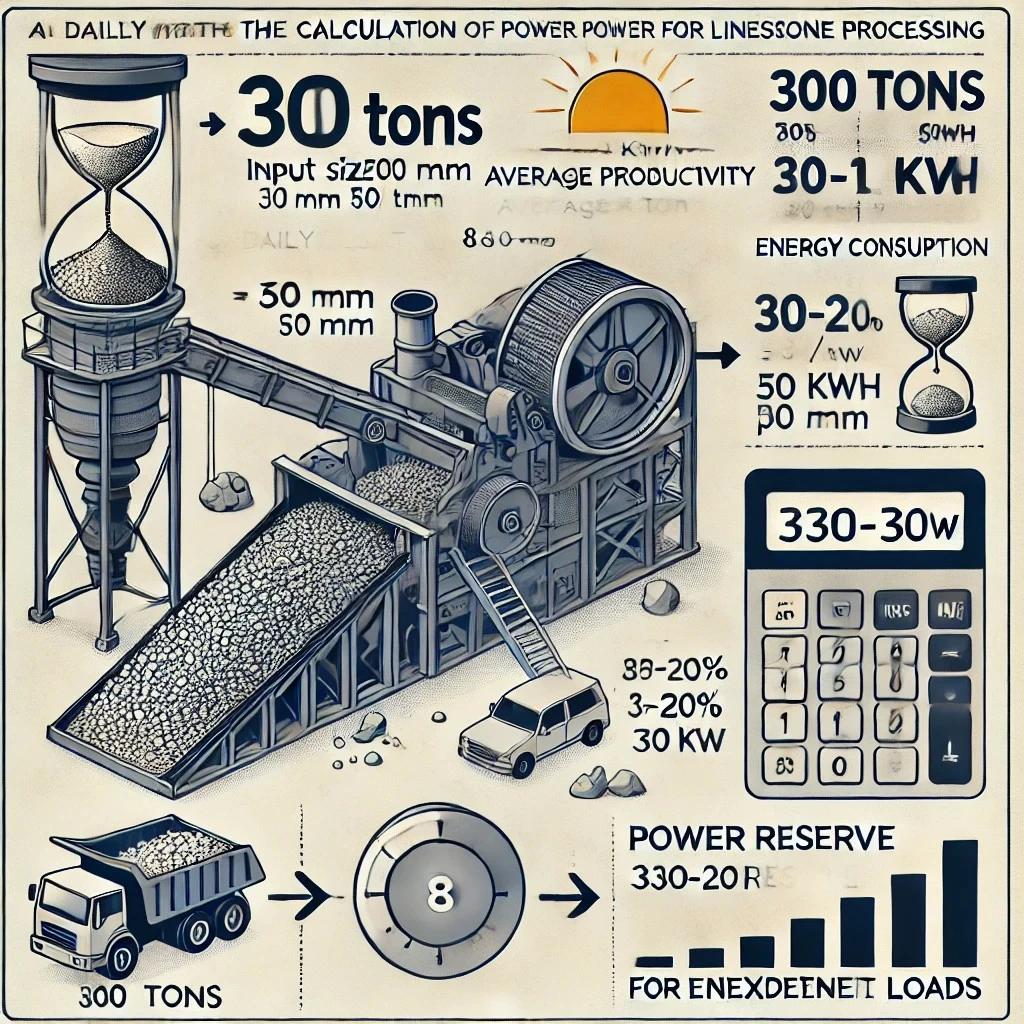  изображение с расчетом мощности дробилки для переработки известняка