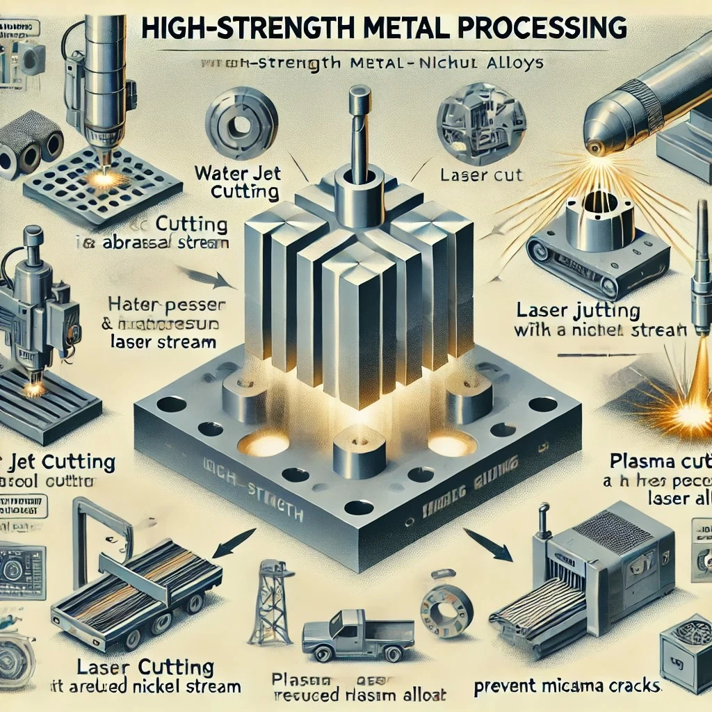 иллюстрация, которая представляет собой различные методы обработки высокопрочных металлов. Методы закалки, сверления и шлифовки показаны на рисунках, объясняющих их преимущества для таких металлов, как сталь и никелевые сплавы.
